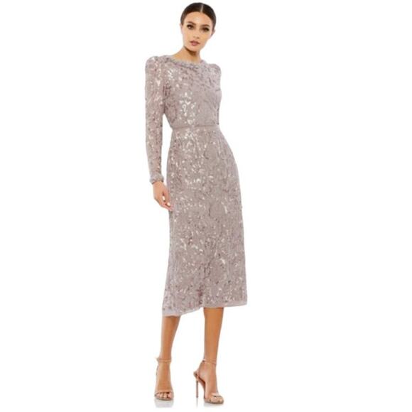 Mac Duggal Embellished High Neck Puff Sleeve Dress Mauve 93595 Size 12 NWT FLAW - Picture 1 of 12